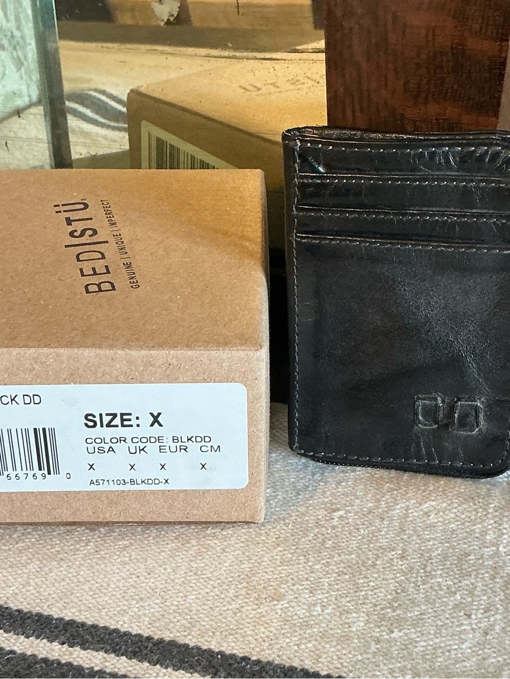 NWT Bed Stu Carrie Leather Black Die Dyed DD Wallet W/ Box Retail $100 - Picture 6 of 12